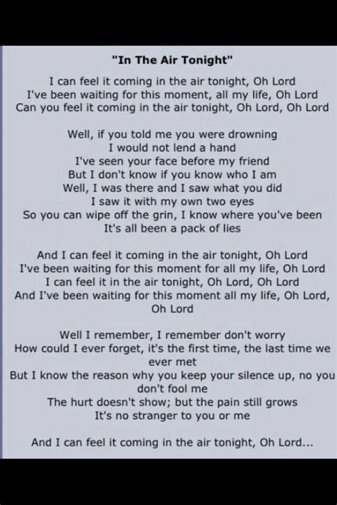 in the air tonight lyrics|in the air tonight tradução.